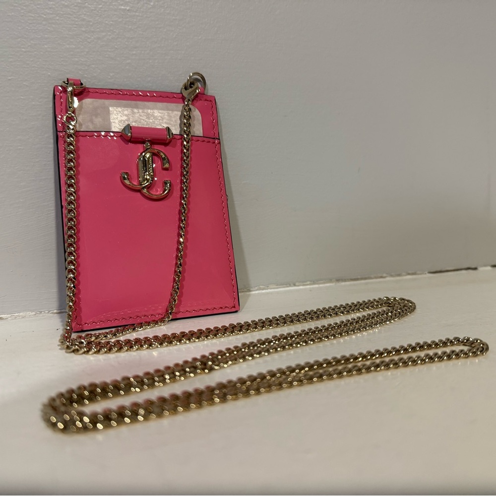 🔥Jimmy Choo JC Hot Pink Patent Chain Card Holder BNIB AUTHENTIC🩷